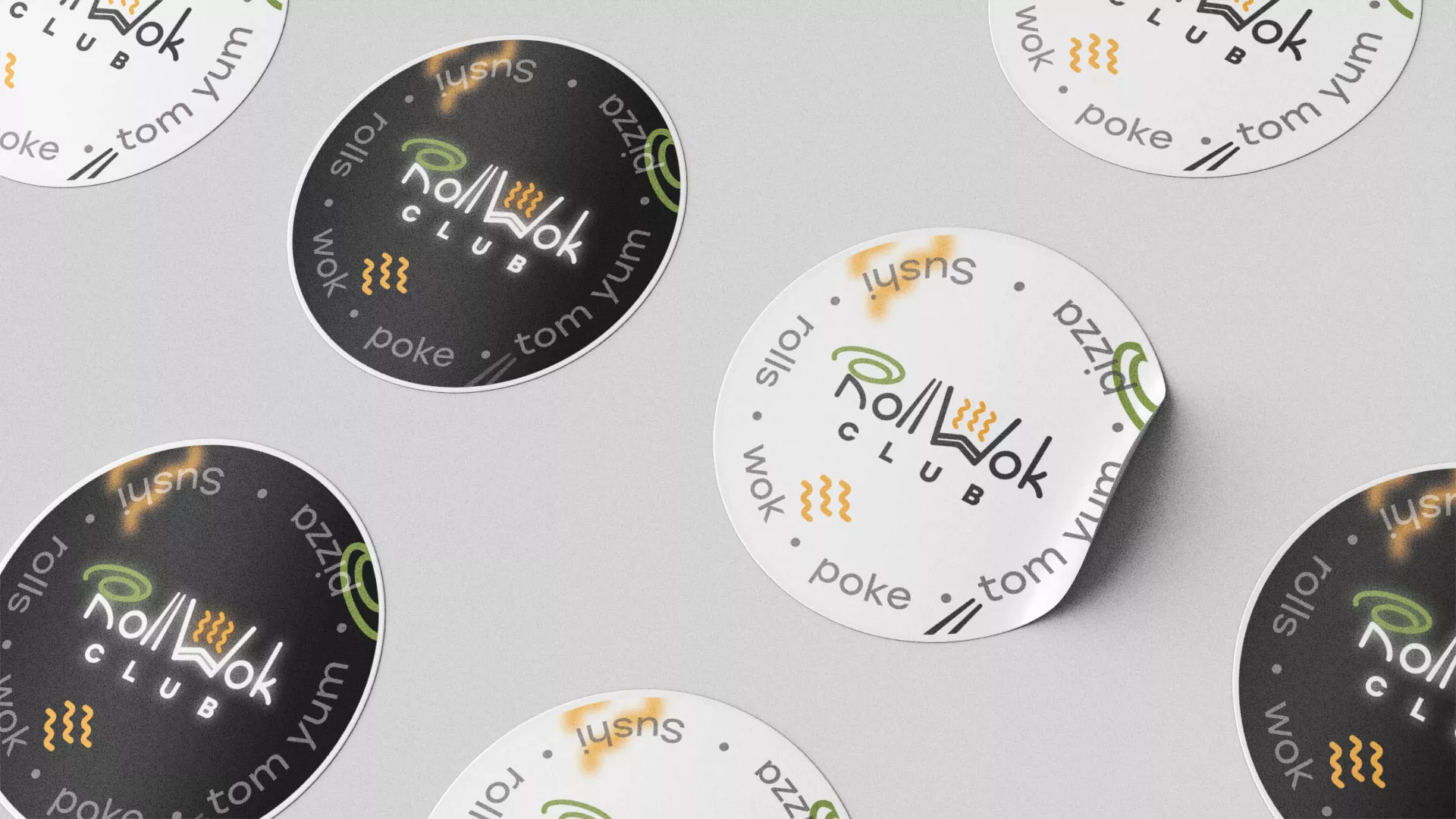 Разработка наклеек для суши-бара «Roll Wok Club» в Лузе